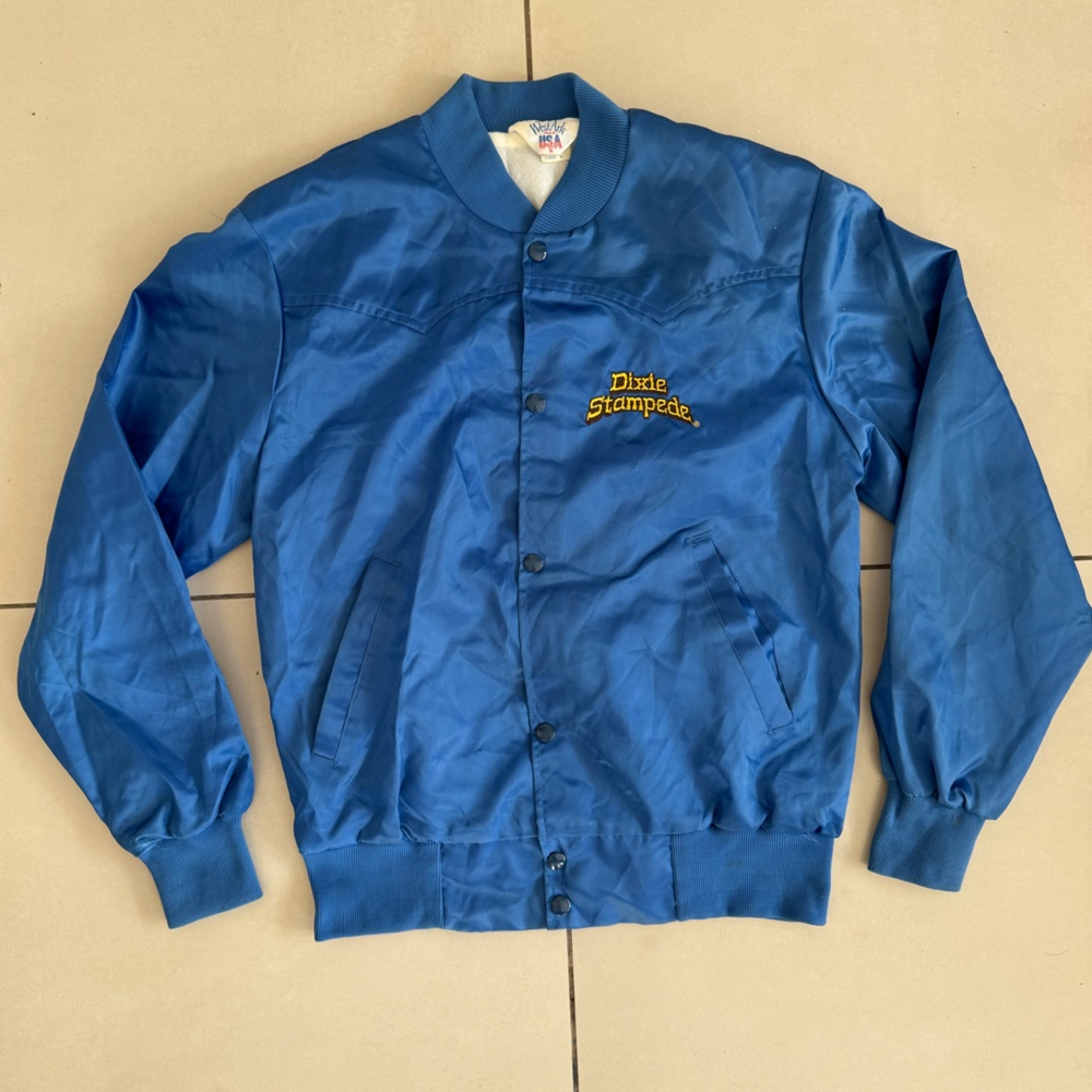 Blue Satin Bomber Jacket